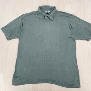 Vintage Cumran Silk Knit Polo Shirt Mens XL Sage Green Short Sleeve Minimalist